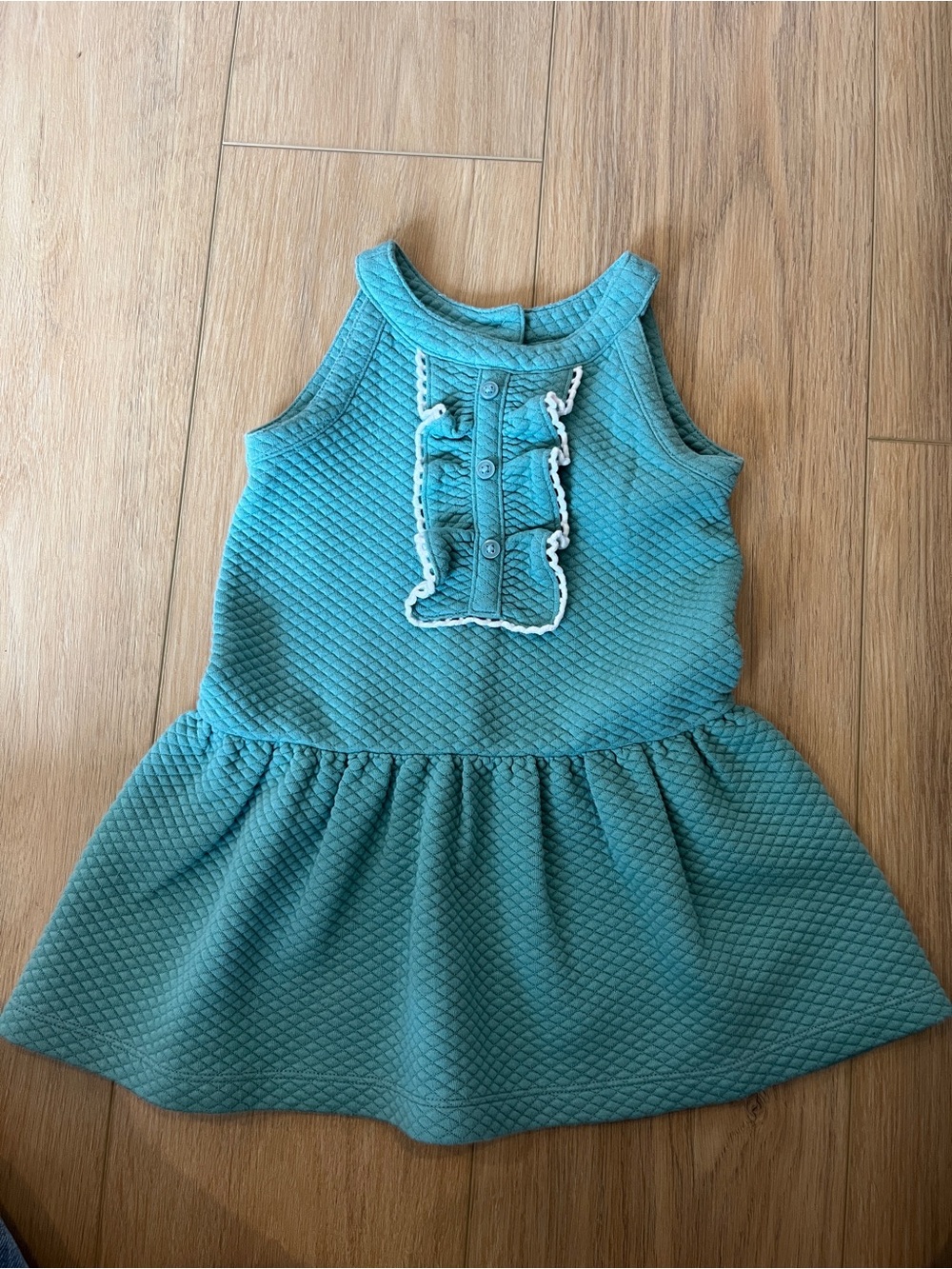 Aqua Quilted Sleeveless Ruffle Front Kids Dress